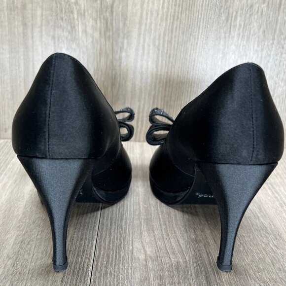 J.Renee Shoes Womens Sz 7 Gabriele Peep Toe High Heel Platform Pumps Satin Black - Picture 4 of 8